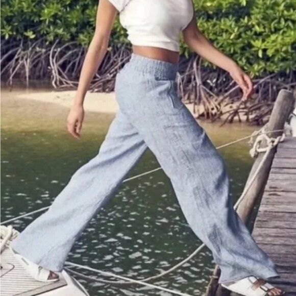 Athleta Cabo Linen Wide Leg Pants Blue (Women's Size 6) - Picture 5 of 10
